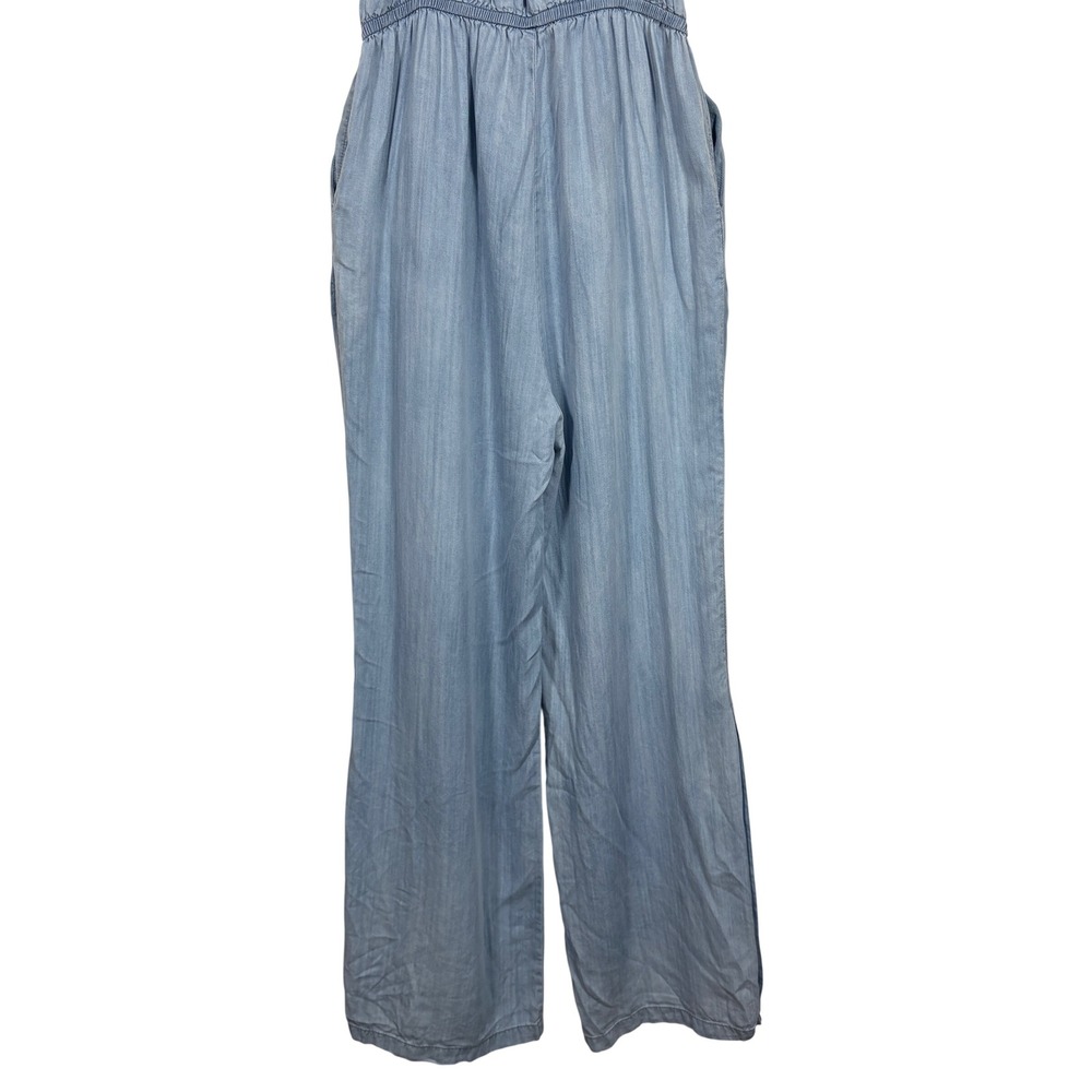 Splash Blue Tencel Chambray Wide Leg Button Side Jumpsuit M Cottagecore - Picture 9 of 16